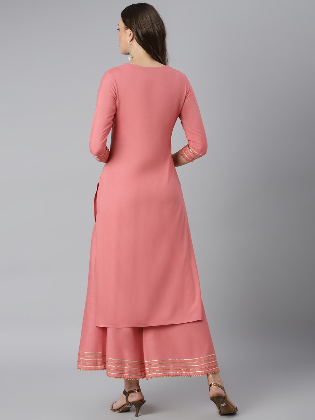 Khushal K Women Peach-Coloured Yoke Design Kurta with Palazzos - Distacart