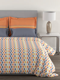 Thumbnail for MYTRIDENT Orange White Geometric Cotton 144 TC Queen Bedsheet With 2 Pillow Covers - Distacart