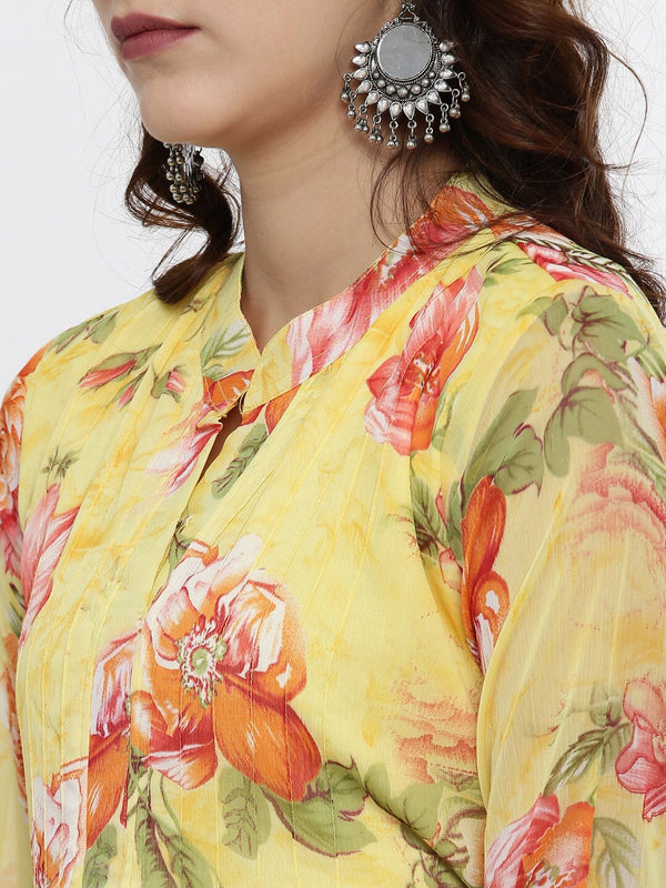 Souchii Yellow Printed Maxi Dress - Distacart