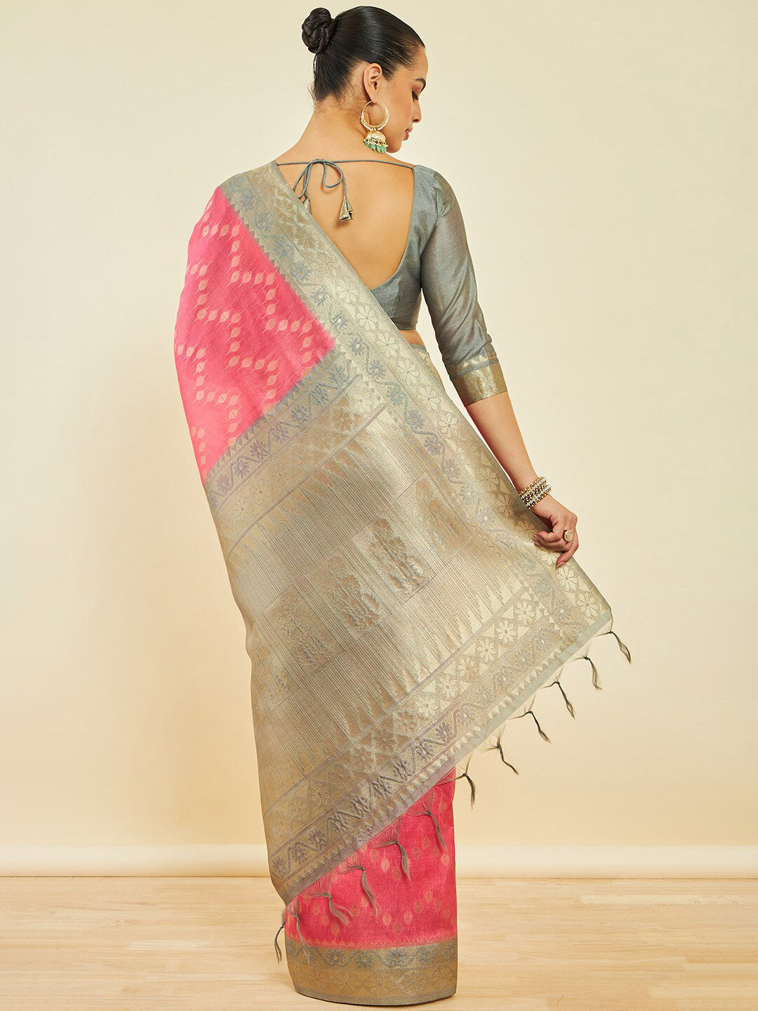 Soch Woven Design Zari Silk Blend Tussar Saree - Distacart