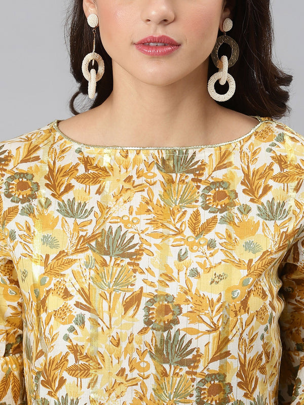 Khushal K Women Yellow Floral Printed Flared Sleeves Kurta - Distacart