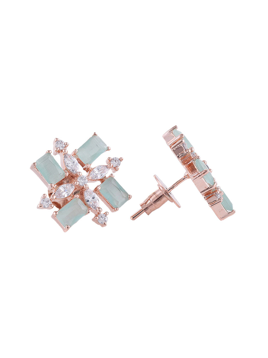 Saraf RS Jewellery Sea Green & Rose Gold-Plated American Diamond Studded Jewellery Set - Distacart