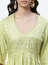 Thumbnail for Biba Women Green Ethnic Motifs Printed Anarkali Kurta - Distacart