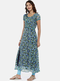 Thumbnail for Souchii Blue & Green Printed A-Line Kurta - Distacart