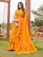 Thumbnail for Tikhi Imli Mustard Yellow Gotta Patti Ruffles Saree - Distacart