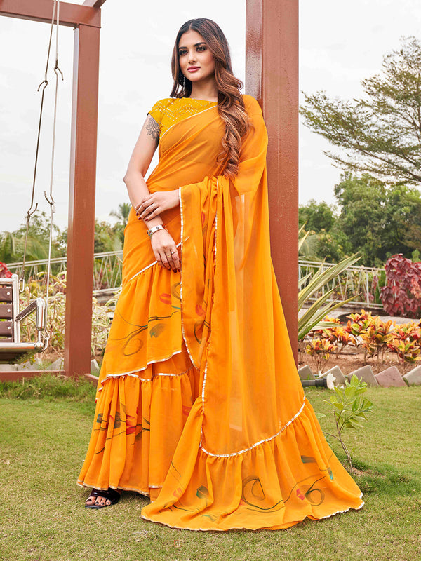 Tikhi Imli Mustard Yellow Gotta Patti Ruffles Saree - Distacart