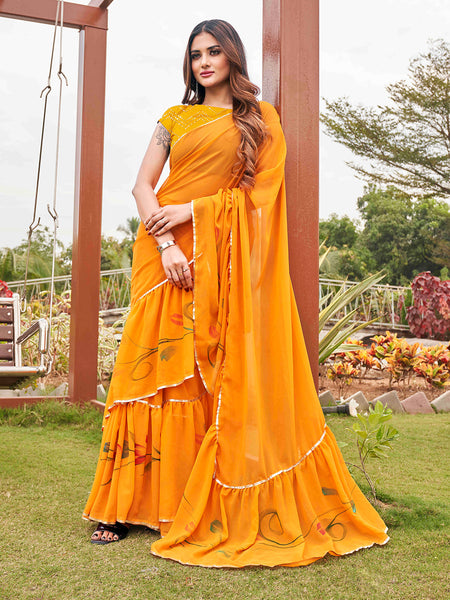 Tikhi Imli Mustard Yellow Gotta Patti Ruffles Saree - Distacart