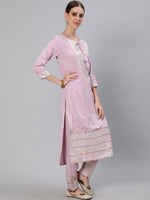 Thumbnail for Ishin Women Purple Ethnic Motifs Embroidered Regular Gotta Patti Kurta with Trousers & With Dupatta - Distacart