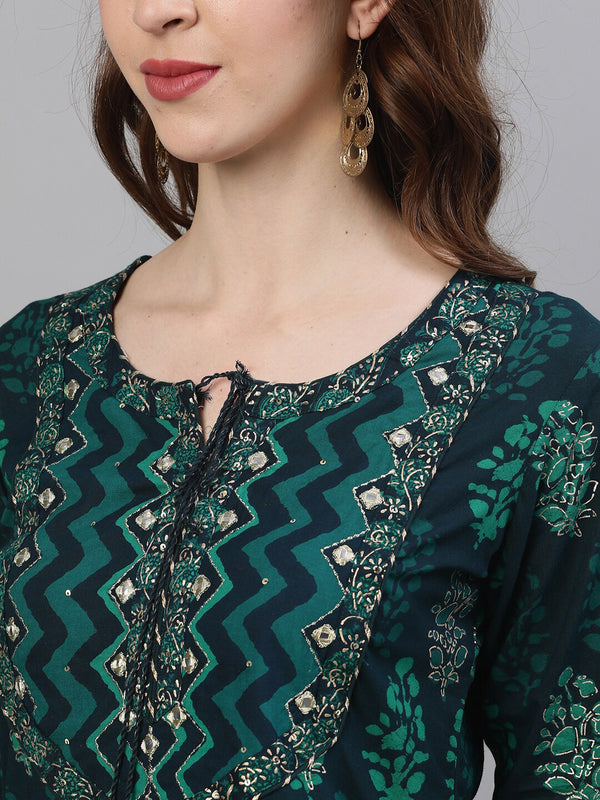 Ishin Women Navy Blue Printed Kurta with Skirt - Distacart