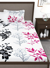 Thumbnail for Story@home White & Pink Floral King Bedsheet with 2 Pillow Covers - Distacart