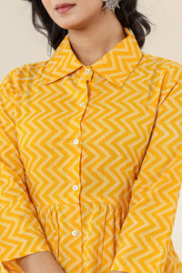 Thumbnail for Kaajh Women's Yellow Zigzag Print Cotton Co-ord Set - Distacart