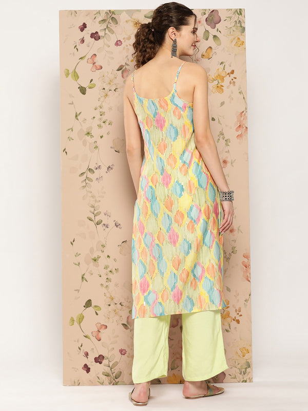 HERE&NOW Abstract Printed Straight Kurta with Solid Palazzos - Distacart