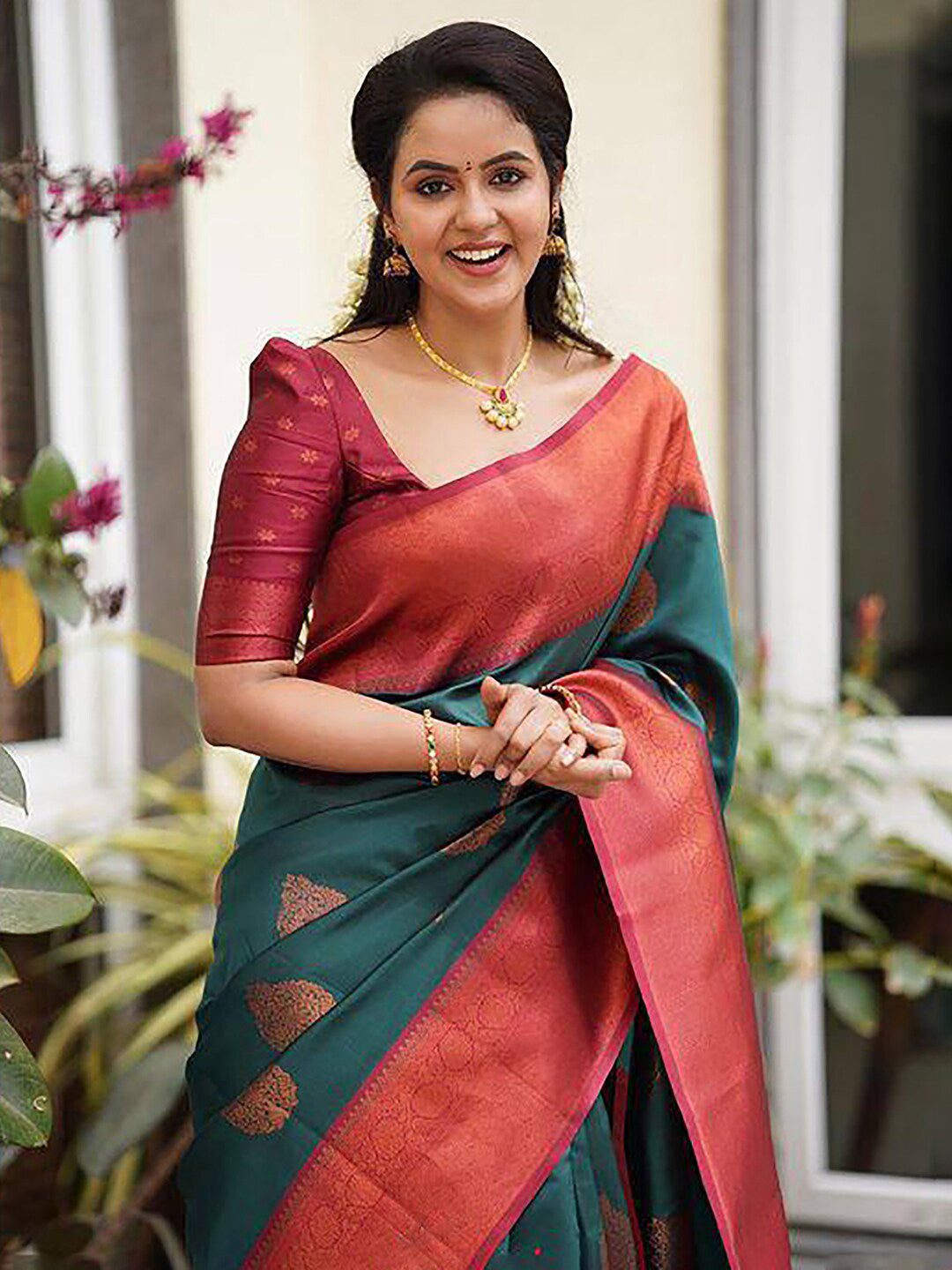 Kalini Ethnic Motifs Woven Design Zari Kanjeevaram Saree - Distacart