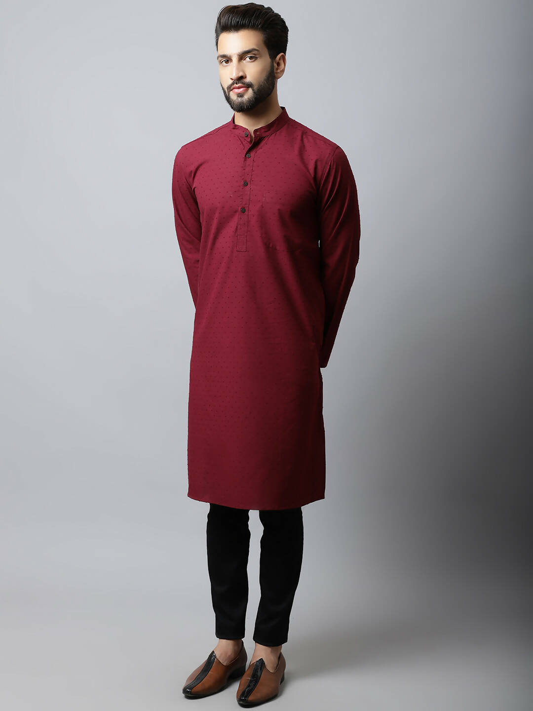 Even Apparels Maroon Color Linen Pure Cotton Men's Kurta With Side Placket (SLD1182) - Distacart