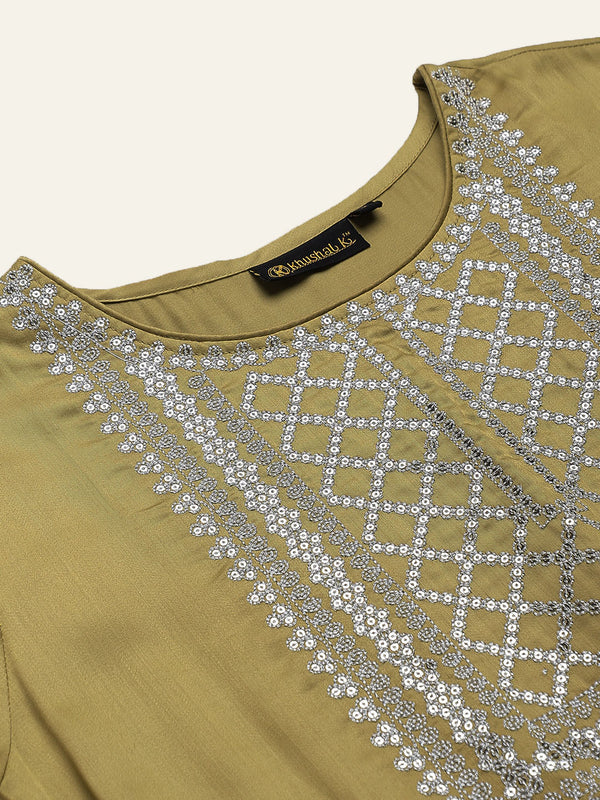 Khushal K Ethnic Motifs Embroidered Sequined Kurta with Palazzos & Dupatta - Distacart