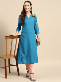 Thumbnail for Sangria Women Tassel Detail Straight Kurta with Pocket - Distacart