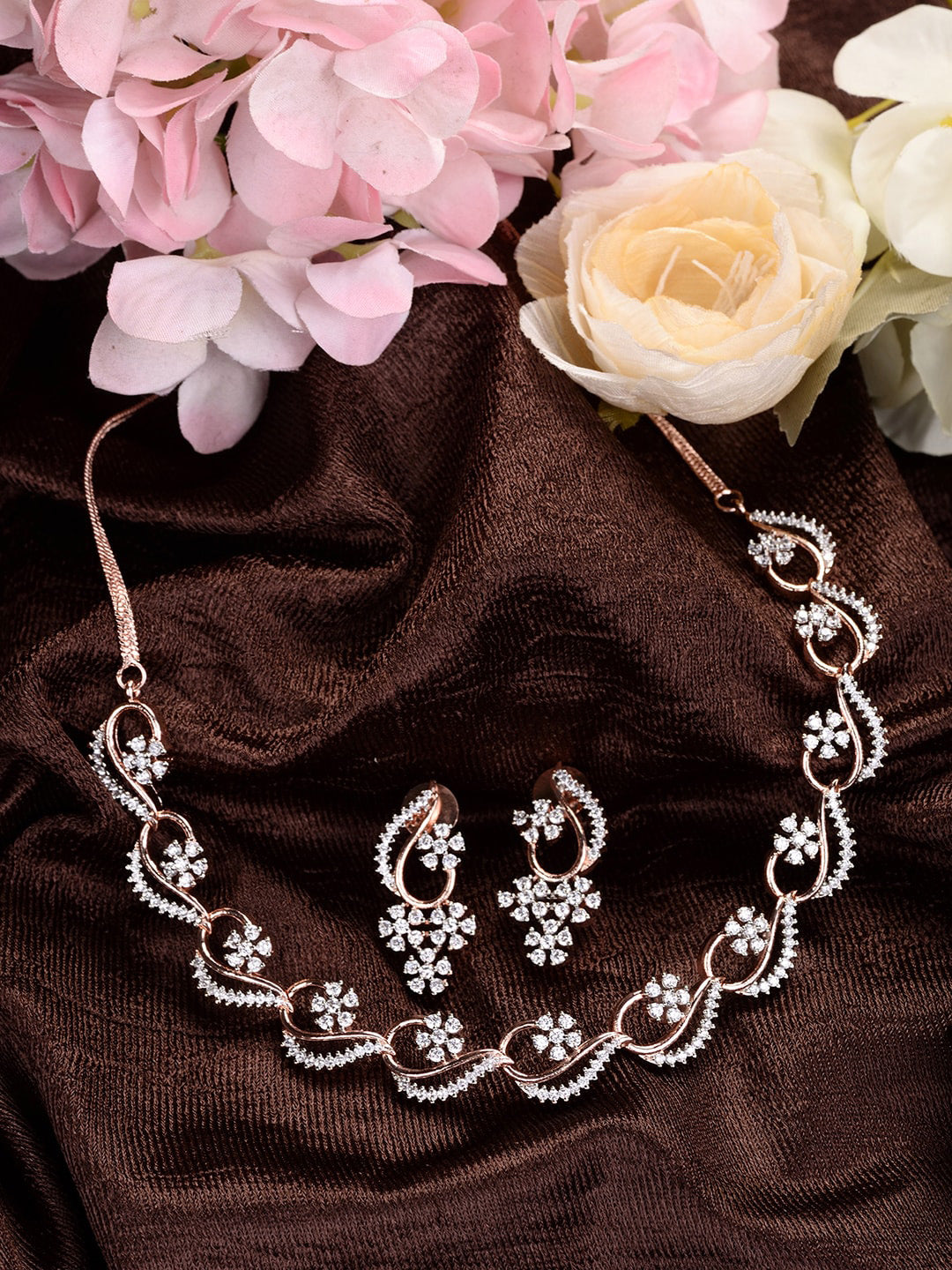 Saraf RS Jewellery Rose Gold-Plated White AD-Studded Jewellery Set - Distacart