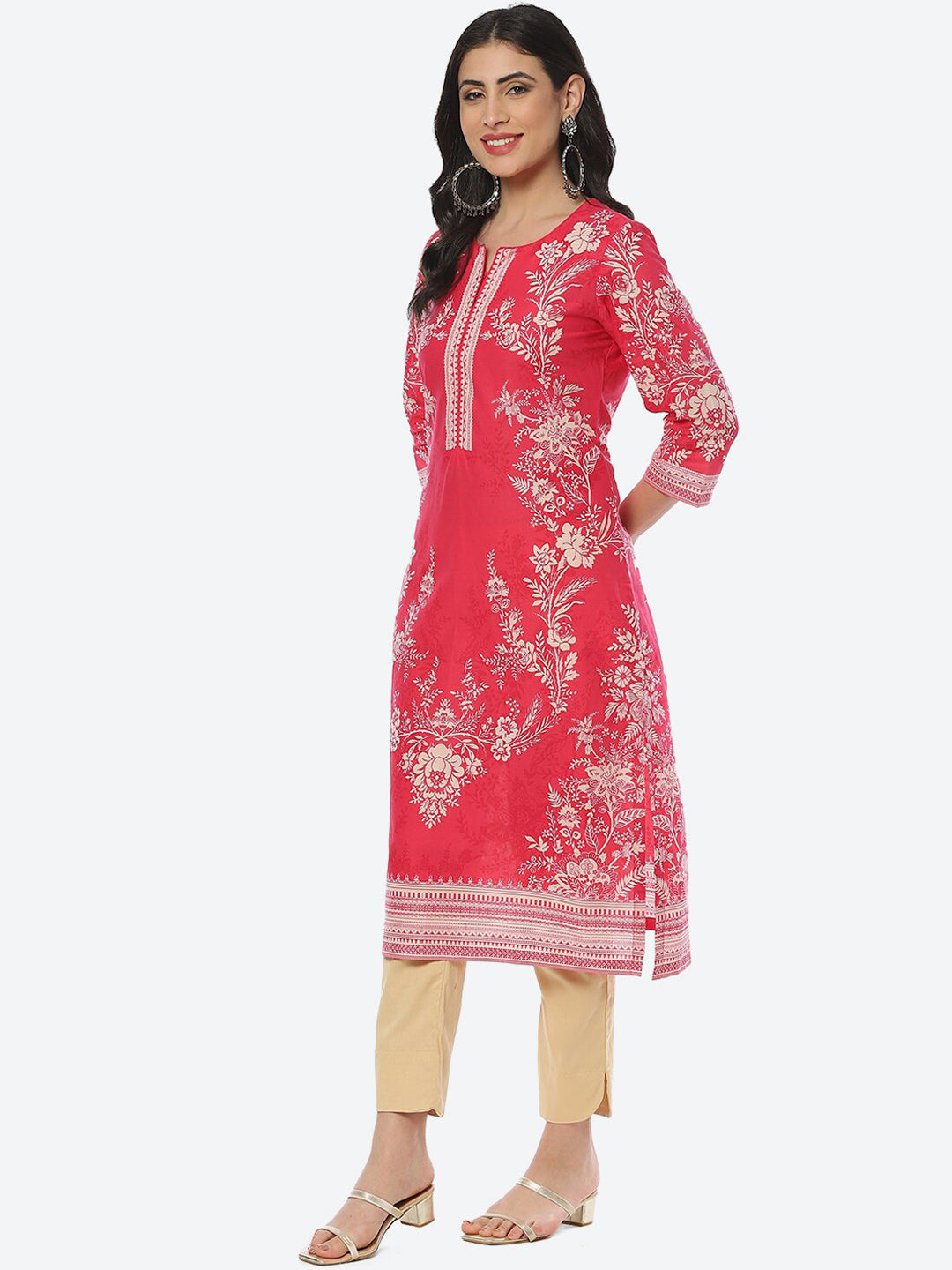 Biba Women Floral Printed Straight Cotton Kurta - Distacart
