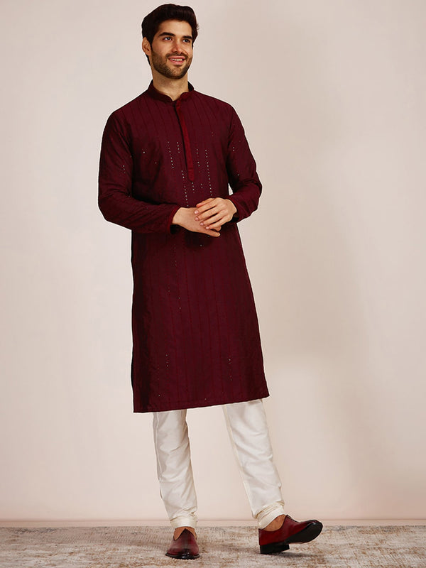 Manyavar Men Striped Sequinned Kurta with Pyjamas - Distacart