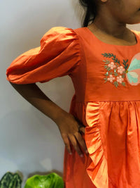 Thumbnail for ArthLife Orange Butterfly Embroidered Dress - Distacart