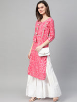 Thumbnail for Ishin Women Pink & White Printed Straight Kurta - Distacart