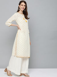 Thumbnail for HERE&NOW Women Off-White & Mustard Yellow Geometric Printed Straight Kurta - Distacart