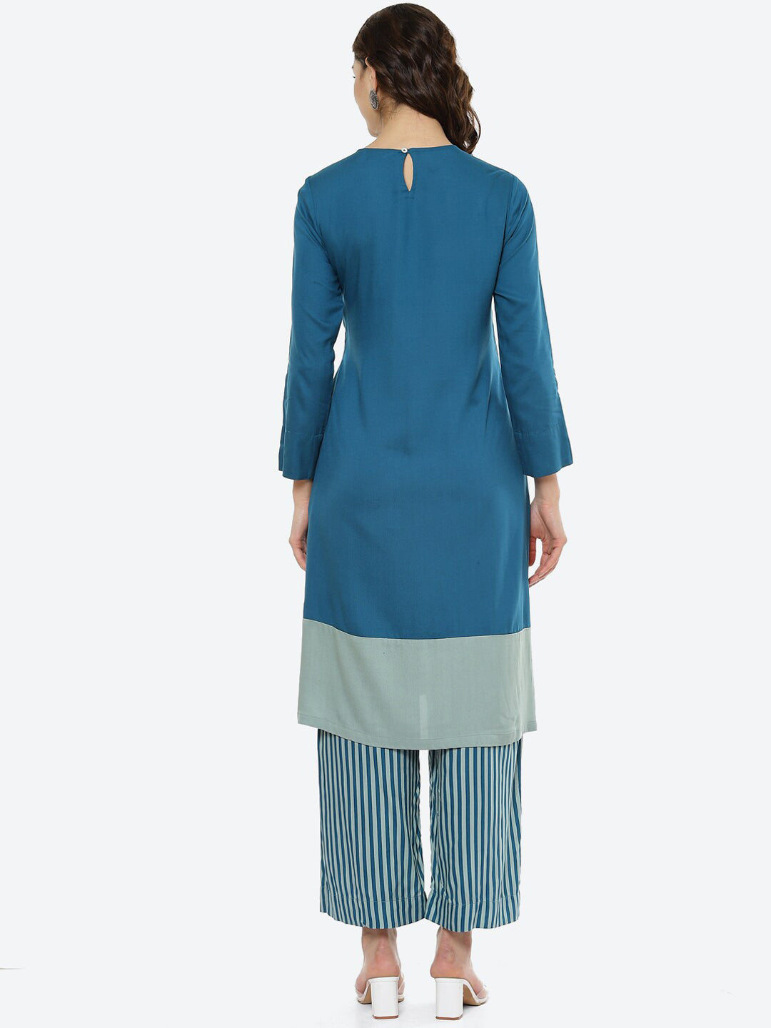 Biba Women Teal Kurta with Palazzos - Distacart
