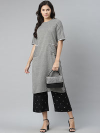 Thumbnail for Biba Women Grey Melange & Black Solid Kurta with Palazzos - Distacart