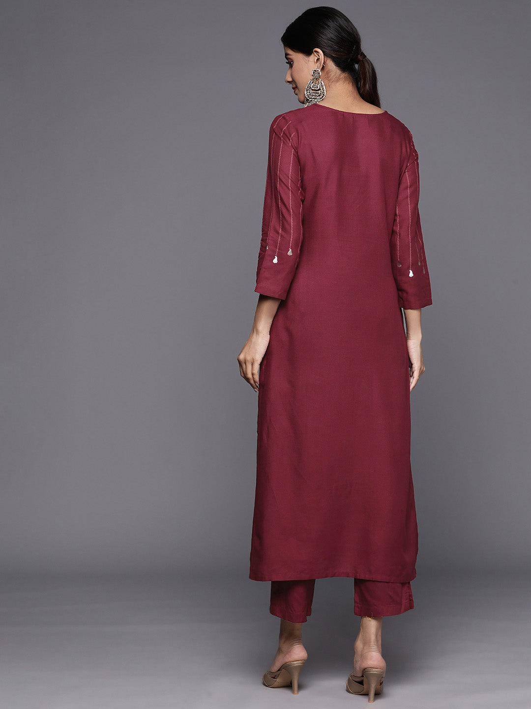 Biba Paisley Printed Pleated Design A-line Kurta with Trousers - Distacart