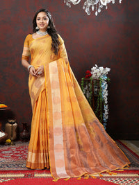 Thumbnail for Lorenvalley Fashion Orange Cotton with Woven Design Zari Weaving Saree - Distacart