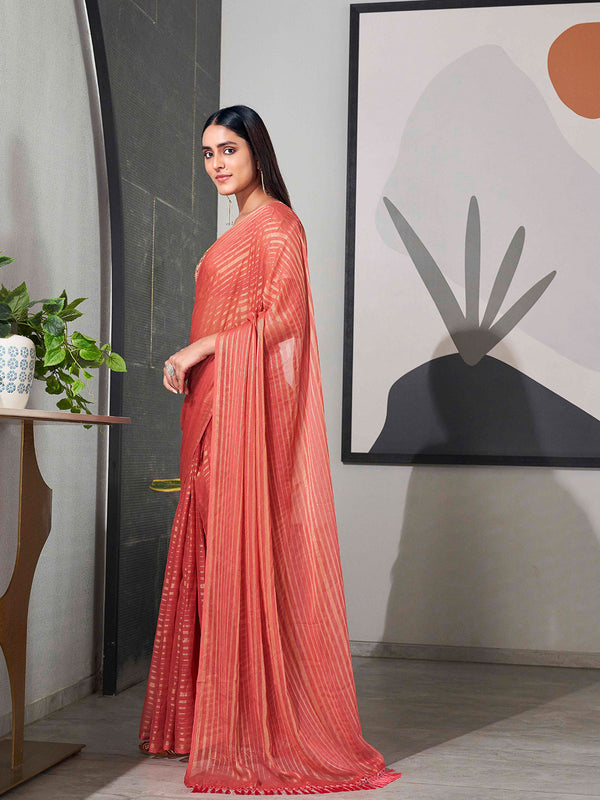 Tikhi Imli Striped Chiffon Ready to Wear Saree - Distacart