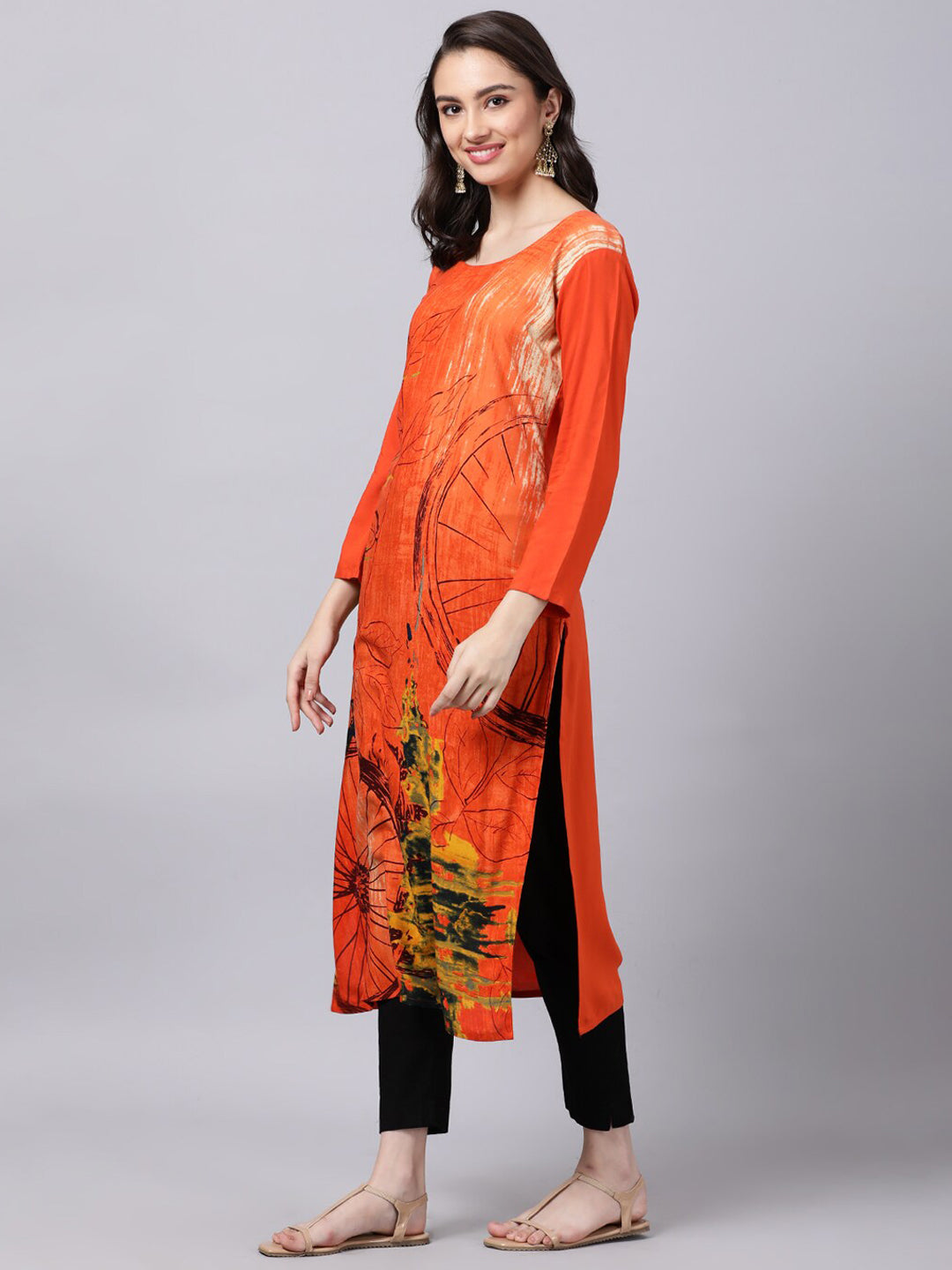 Souchii Women Orange Printed Floral Kurta - Distacart