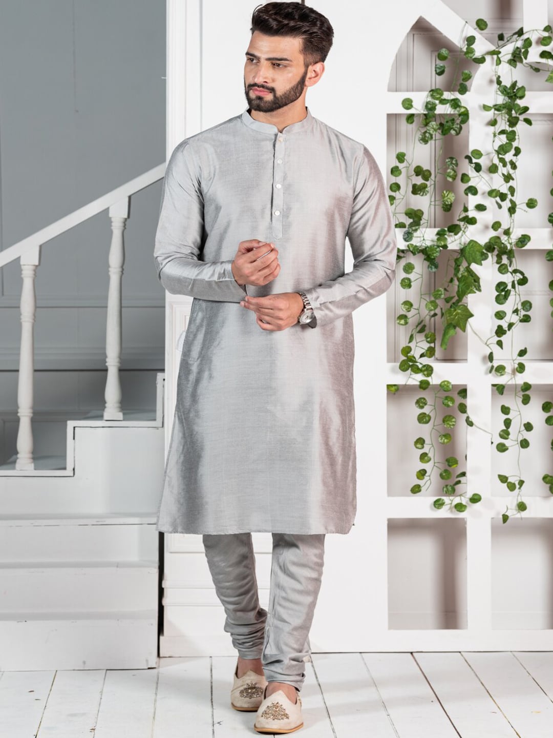 KISAH Men Mandarin Collar Cotton Kurta Sherwani Set - Distacart