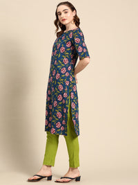 Thumbnail for Sangria Floral Printed Boat Neck Straight Kurta - Distacart