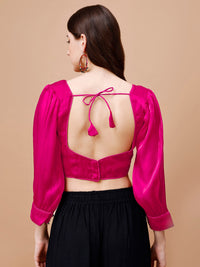 Thumbnail for Tikhi Imli Pink Sweetheart Neck Puff Sleeves Saree Blouse - Distacart