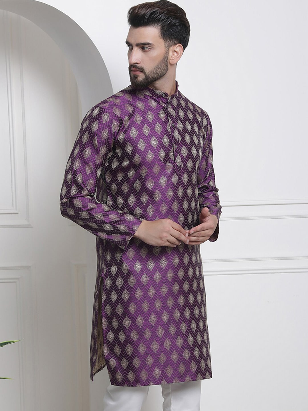 Sojanya Ethnic Motifs Woven Design Jacquard Regular Kurta - Distacart