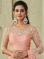 Thumbnail for Mitera Pink & Gold-Toned Embroidered Pure Georgette Saree - Distacart