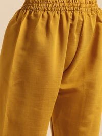 Thumbnail for Sangria Women Mustard Yellow & Green Ethnic Motifs Embroidered Cotton Kurta Set - Distacart