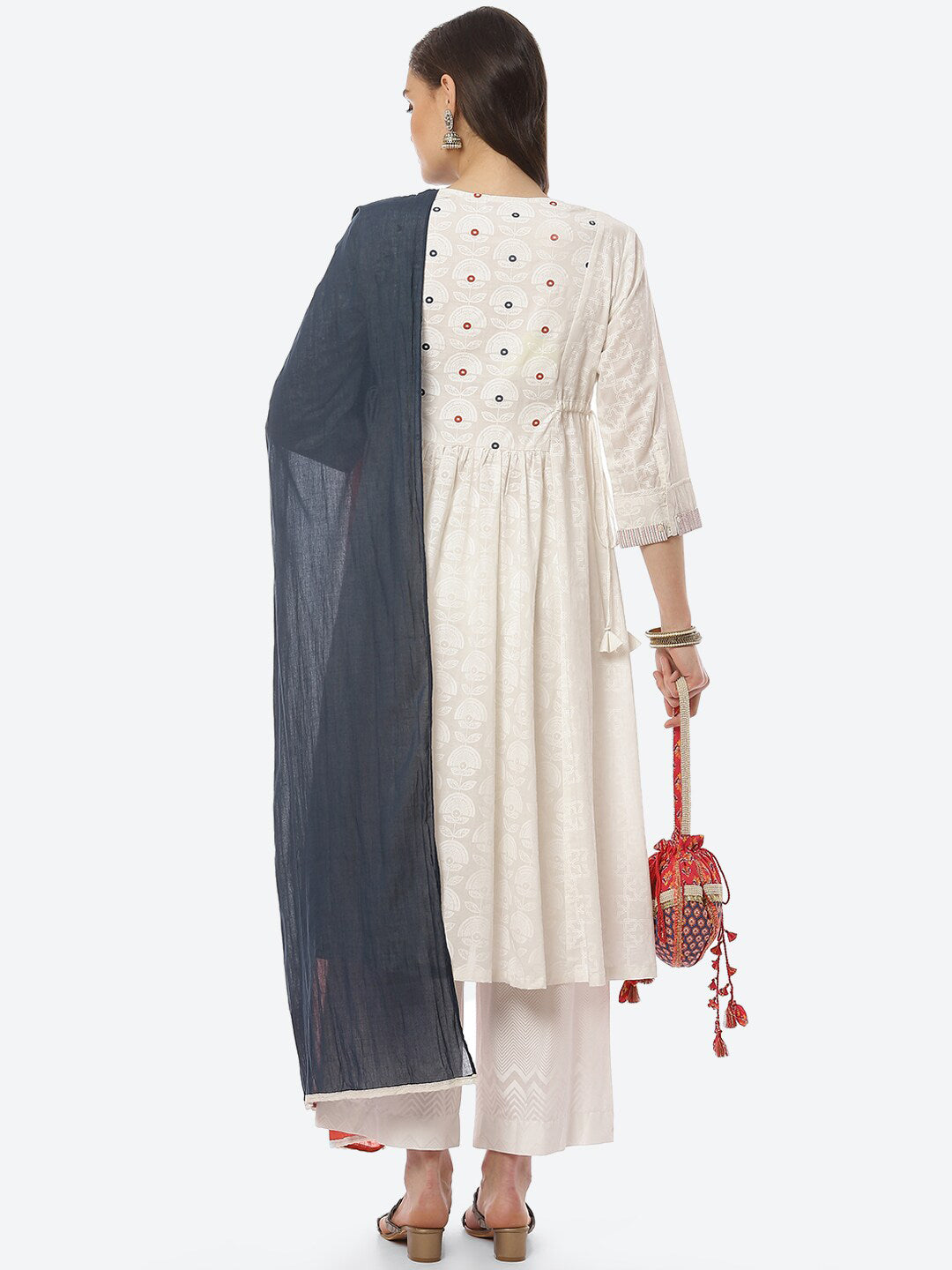 Biba Women White Ethnic Motifs Printed Pure Cotton Kurta with Trousers & With Dupatta - Distacart