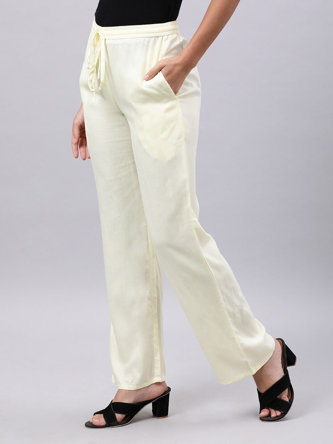 Souchii Cream-Coloured Liva Palazzos - Distacart