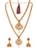 Thumbnail for Saraf RS Jewellery Gold Plated South Indian Imitation Bridal Temple Jewellery Set - Distacart