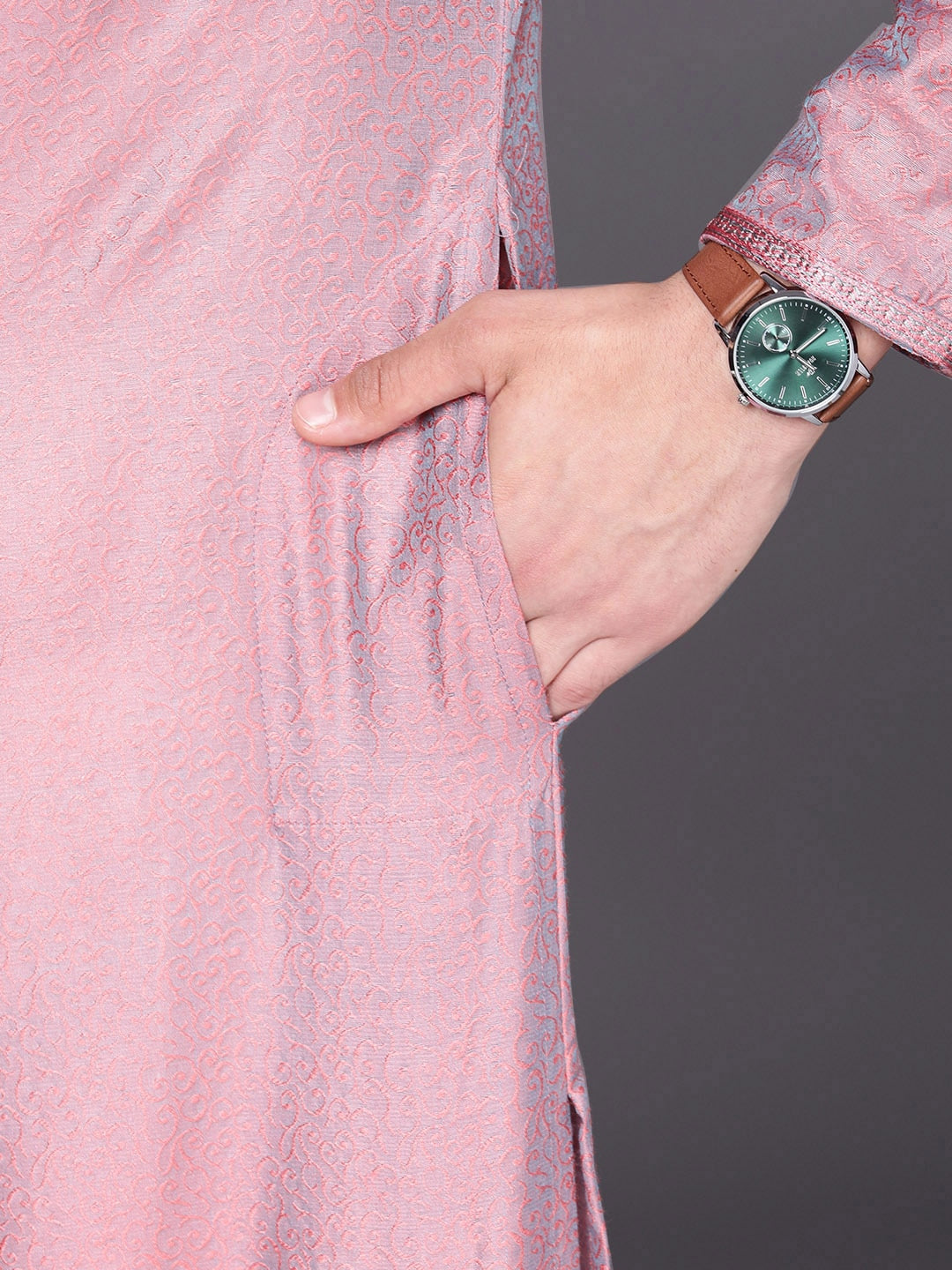 Manyavar Men Peach-Coloured Ethnic Motifs Regular Kurta with Pyjamas - Distacart