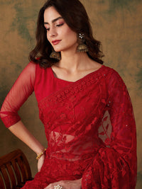 Thumbnail for Sangria Embroidered Net Sarees - Distacart