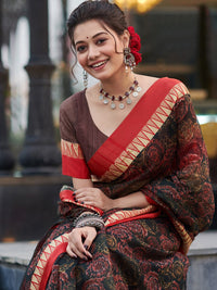 Thumbnail for Saree Mall Floral Printed Linen Blend Block Print Sarees - Distacart