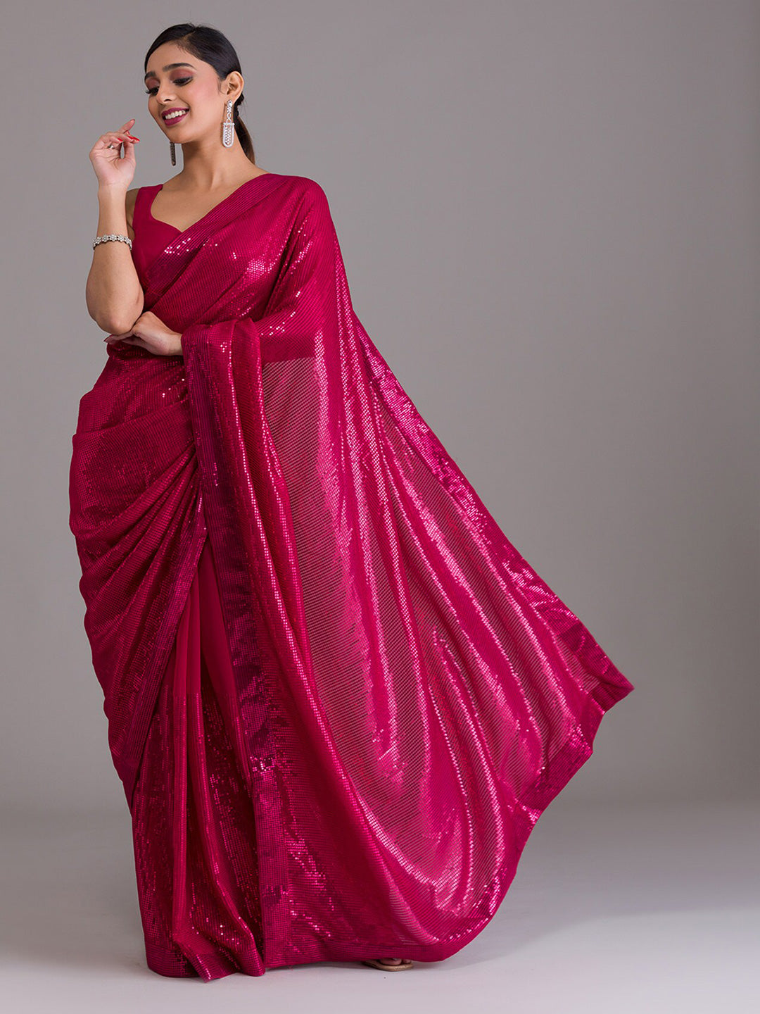 Koskii Maroon Embellished Sequinned Saree - Distacart