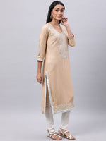 Thumbnail for Souchii Beige & shifting sand Thread Work Grandeur & Majestic Artwork Kurta - Distacart