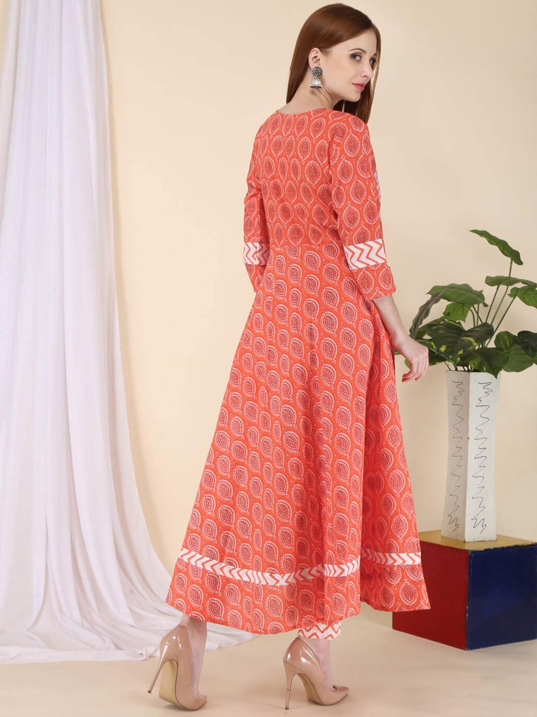 Kalini Women Peach-Coloured Ethnic Motifs Embroidered Mirror Work Pure Cotton Kurta with Trousers & With - Distacart