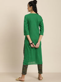Thumbnail for Sangria Women Green Pure Cotton Bandhani Kurta with Trousers - Distacart
