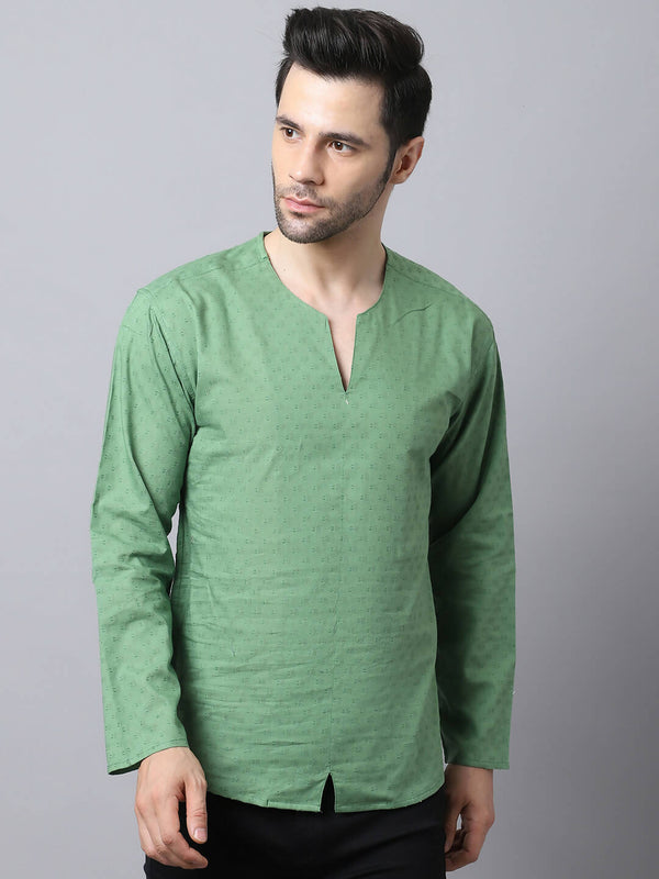 Even Apparels Green Pure Cotton Round Neck Slit Men's Kurta - Distacart