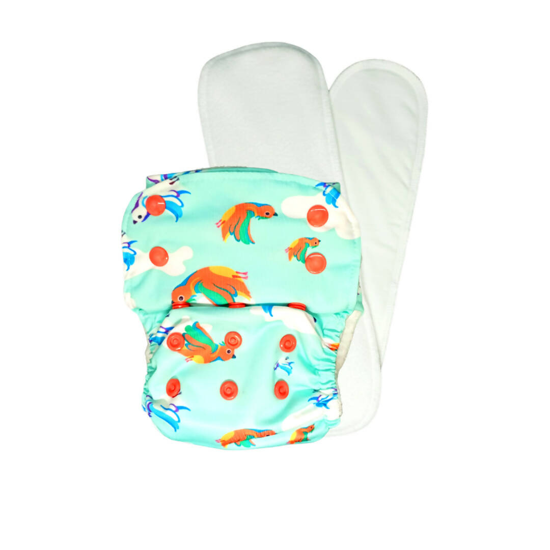 Kindermum Nano Aio Cloth Diaper With 2 Organic Cloth Inserts- Birdie For Kids - Distacart